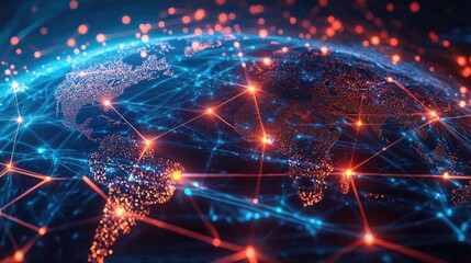 Poster - Digital illustration of a global network connection, showcasing interconnected data points and communication lines