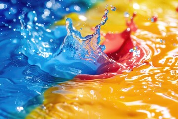 Poster - A vibrant splash of water on a bright and textured surface, great for use in designs about fun, playfulness, or creativity