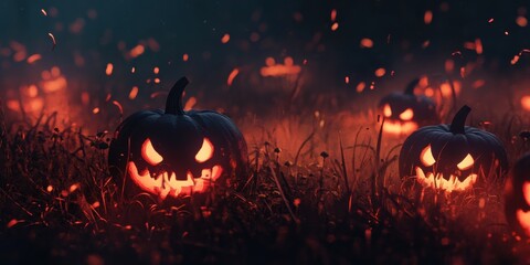 Sticker - Pumpkins with sinister faces glowing 