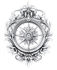 Wall Mural - Ornate compass design surrounded by decorative elements, symbolizing navigation and direction.