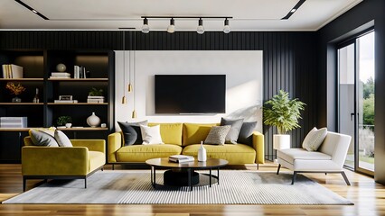 Minimalist modern living room design, modern interior concept.