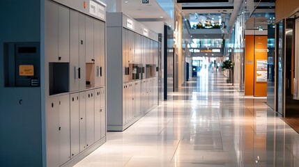 Poster - Photograph showcasing IoT connected smart lockers installed in a shopping mall offering customers a convenient and secure storage solution for their purchases and deliveries