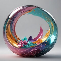 Glitter abstract glass shape, 3d render