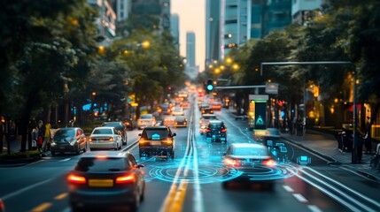 Poster - a photograph showcasing a modern technology driven urban street with iot powered speed control syste