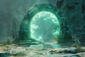 Poster - A natural rock formation with an opening, suitable for outdoor scenes or adventure stories