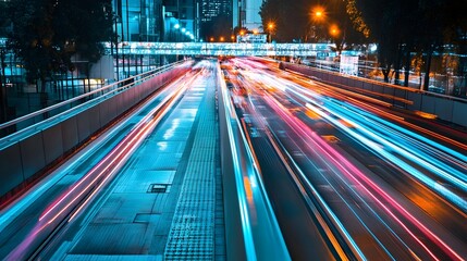 Poster - a photograph of a futuristic smart pedestrian bridge equipped with iot sensors to ensure safe and ef