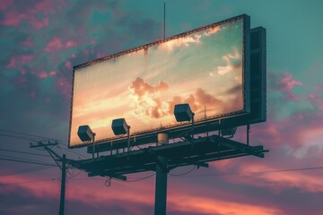 A billboard with chairs on it at sunset