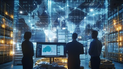 Poster - a logistics team closely monitoring and managing a smart supply chain system using real time iot dat