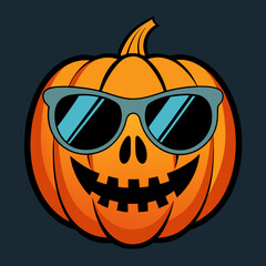 Sticker - Halloween pumpkin skull with sun glass vector illustration 