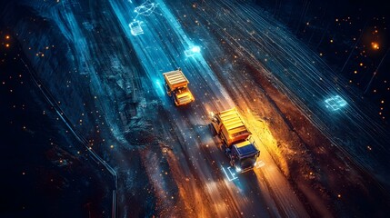 Poster - innovative iot connected construction vehicles working seamlessly on a new road project showcasing t