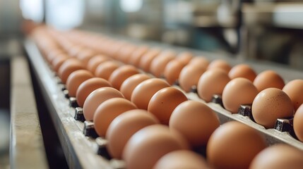 Poster - Conveyor Belt Transporting Eggs Through a Grading Machine in an Industrial Egg Processing Facility