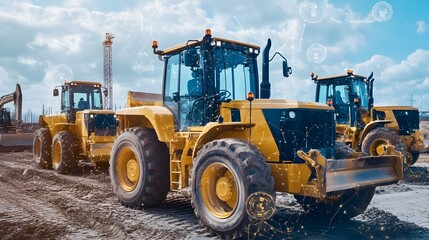Poster - Photograph showcasing the use of IoT powered road graders at a construction site demonstrating how advanced technologies are modernizing infrastructure development and enhancing workflow efficiency