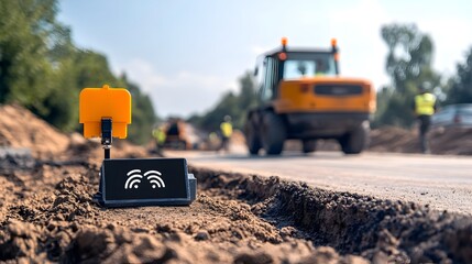 Poster - a photograph showcasing iot enhanced environmental sensors deployed at a road construction site enab