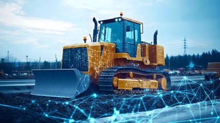 Poster - iot powered bulldozer transforming road construction with connectivity and intelligence a photograph