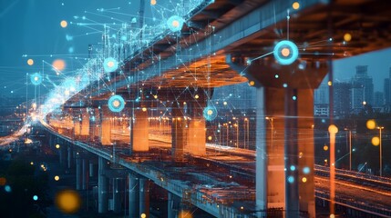 Poster - aerial photograph showcasing an iot system tracking the progress of a road construction project enab