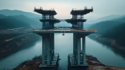 Poster - a visionary scene of a futuristic bridge under construction harnessing the power of iot technology t