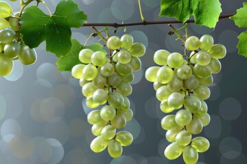 Poster - Fresh green grapes hanging from a natural vine branch