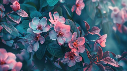 Poster - A detailed view of a cluster of pink flowers, ideal for decoration or design