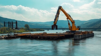 Poster - a photograph showcasing an iot powered robotic arm precisely placing steel beams for the constructio