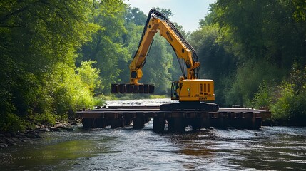 Poster - a photograph showcasing an iot powered robotic arm seamlessly placing steel beams to construct a bri