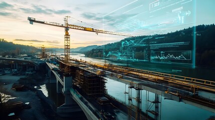 Poster - real time data monitoring at a bustling construction site overseeing the development of a bridge str