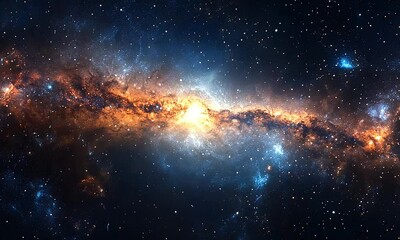 Wall Mural - A vibrant, glowing galaxy swirls in the depths of space, filled with bright stars and cosmic dust.