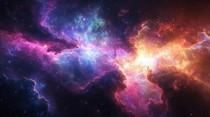Wall Mural - A cosmic vista where celestial bodies and nebulous emissions are depicted in glowing colors against