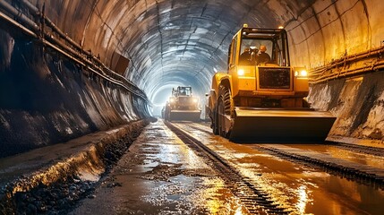 Poster - cutting edge iot enabled machinery efficiently laying concrete in a tunnel construction site showcas