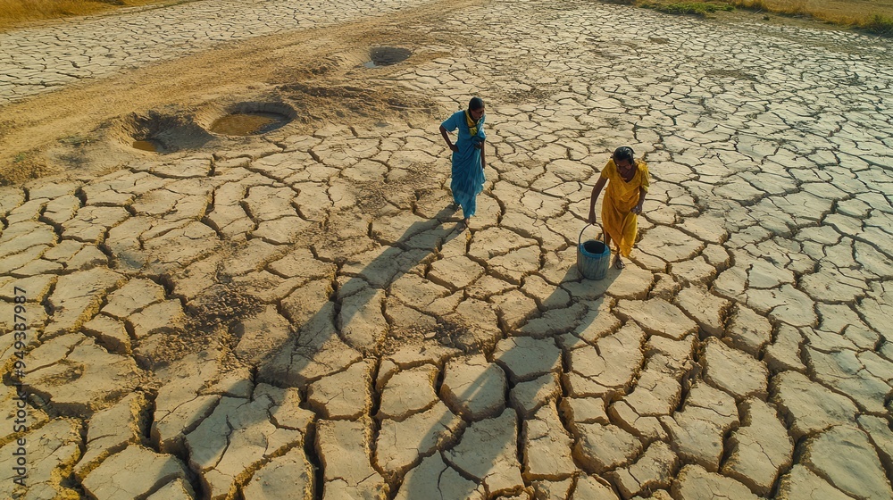 View of Individuals with hollow faces collect dirty water from empty wells in ...