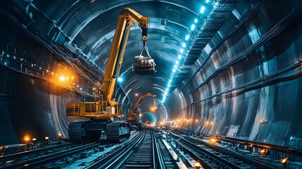 Poster - advanced iot powered cranes efficiently lifting construction materials into a tunnel infrastructure 