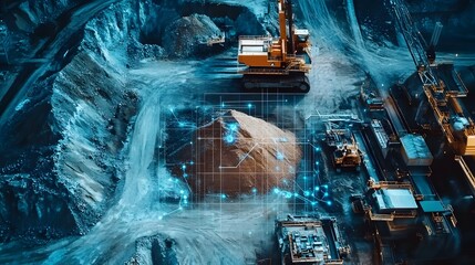 Poster - Advanced IoT powered industrial machinery crushing and grinding raw minerals in a modern mining and production plant