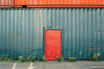 Aufkleber - A red door in front of a green building