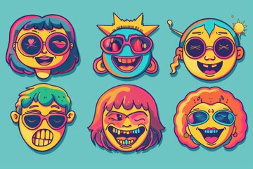 Poster - A set of colorful cartoon characters displaying various facial expressions