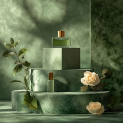 Wall Mural - Green Perfume Bottles.