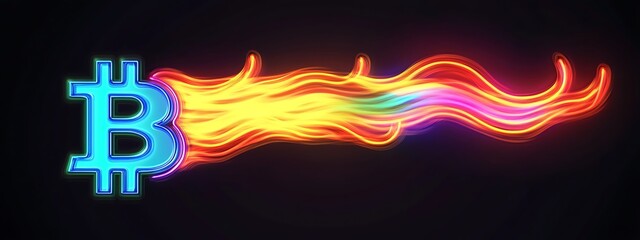 Poster - Bitcoin Symbol with Abstract Neon Flames