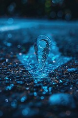Poster - A close-up view of a map marker on a wet surface