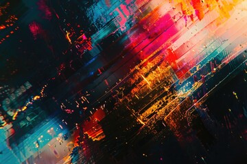 Poster - Abstract city landscape at nighttime with bright lights and dark shadows