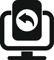 Canvas Print - Black and white icon of a computer displaying a document with a return arrow