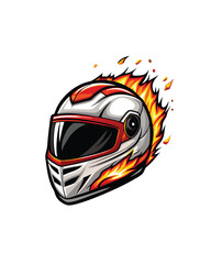 Wall Mural - A racing helmet with reflective visors showing an inferno blazing behind it.