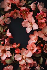 Aufkleber - A delicate wreath of pink flowers against a dark black backdrop, perfect for use in designs where contrast and elegance are key