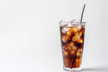 Poster - A glass filled with soda, ice, and a straw, perfect for hot summer days or as a refreshing beverage