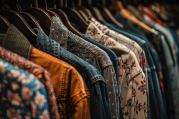 Poster - Row of men's shirts hung on a rack, various styles and colors