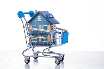 Aufkleber - A small model of a house sitting in a shopping cart on a table, perfect for decoration or storytelling