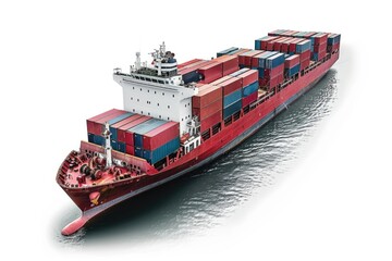 Poster - A massive cargo vessel filled with numerous shipping containers, ideal for use in illustrations related to transportation, industry, or commerce