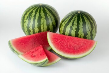 Juicy watermelon displayed on clean white surface, a delicious and colorful treat for any occasion with generative ai