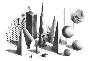 Poster - A black and white drawing of a city with skyscrapers, buildings, and streets