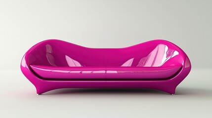 Futuristic couch in magenta, displaying bold color and design on a plain background.