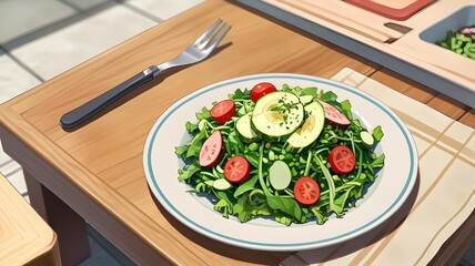 Wall Mural - Green salad cartoon anime