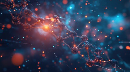 Poster - Abstract representation of DNA molecules with glowing connections, set against a high-tech background, symbolizing genetic research.