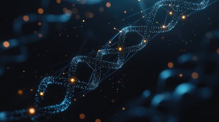 Poster - Abstract representation of DNA molecules with glowing connections, set against a dark, tech-inspired background, representing molecular biology.